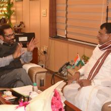 Telangana Agriculture Minister Shri Pocharam Srinivas Reddy today met me at Antyodaya Bhawan and discussed various development issues concerned to the state.