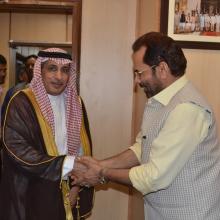 Dated 4 May 2018 met Saudi Arabia Ambassador H.E Dr Mohammad Al-Sati at Antyodaya Bhawan and discussed various issues of Haj 2018. I thanked Saudi Arabia Govt. for increasing Haj quota of India for consecutive second year.